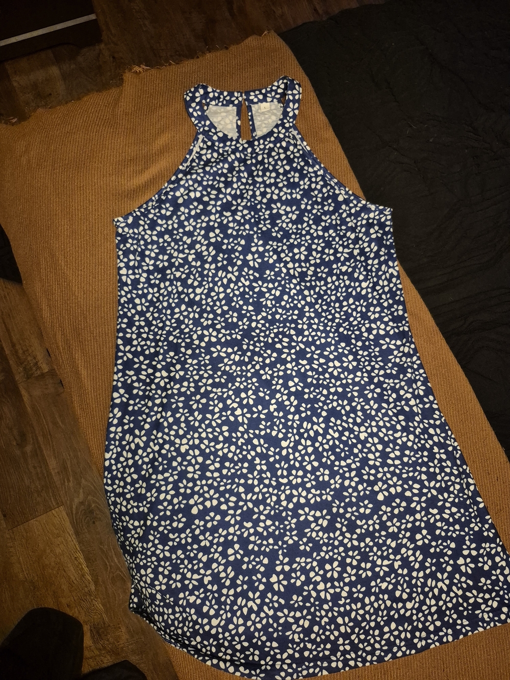 Sleeveless Navy Blue Floral Halter Dress